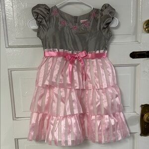 American Girl Bitty Baby Brand Gray Dress with Pink Floral Stitching